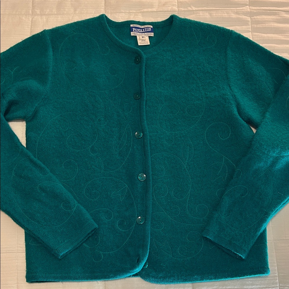 Pendleton Vintage Emerald Green Women's Cardigan Size Small 100% Virgin Wool - Picture 2 of 9